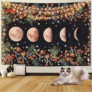 NWT! Cestbin Multicolor Moonlit Garden & Celestial Moon Phases Tapestry